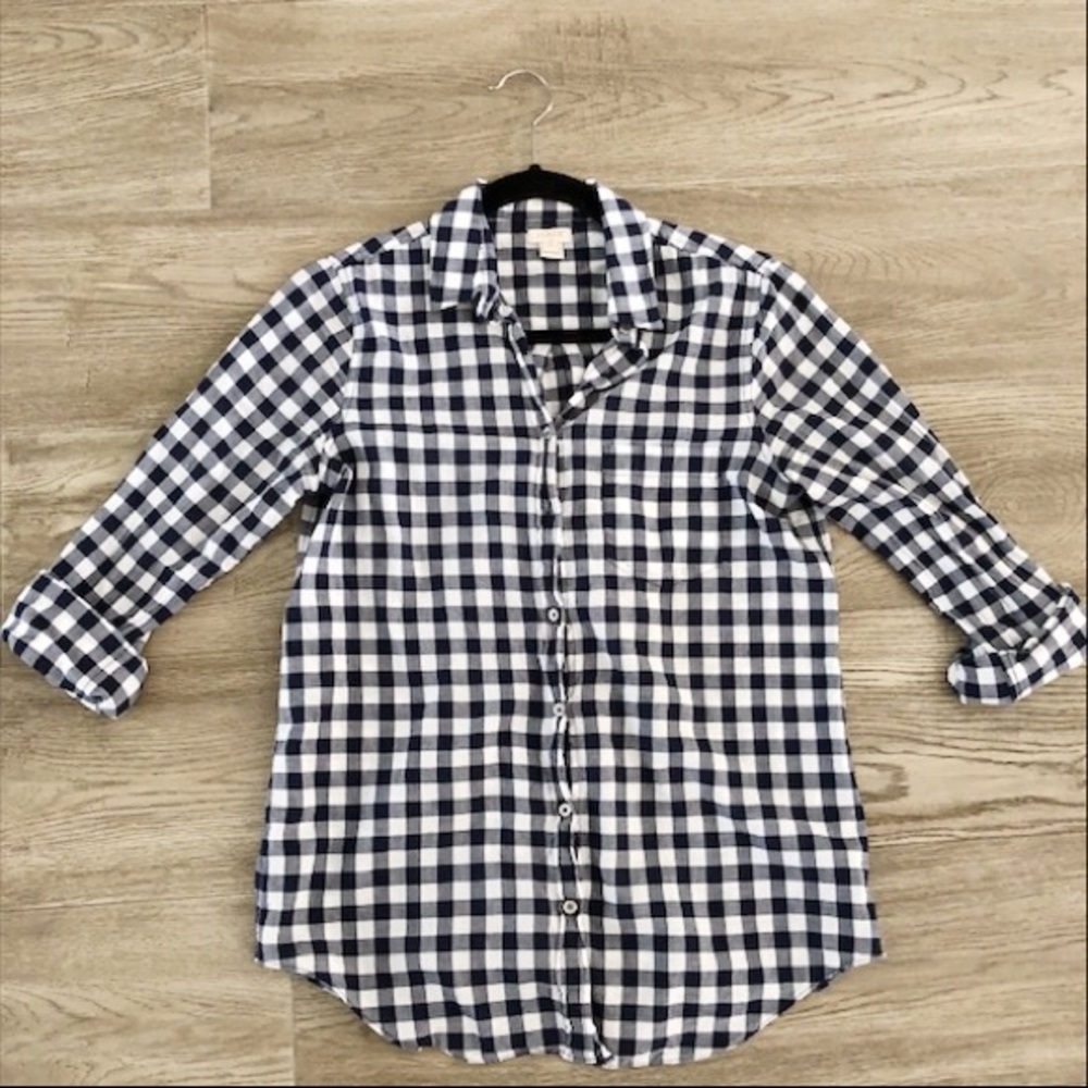 J Crew Blue & White Gingham Plaid Flannel